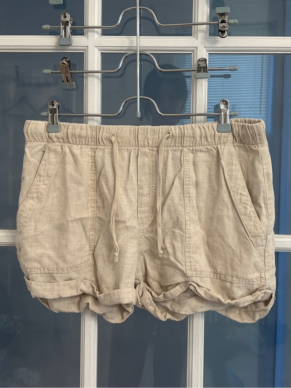 BELLA DAHL Women's Beige Tencel Linen Blend Drawstring Shorts Size M